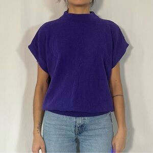Helen Sue Vintage Slouchy Knit Mock Neck Top Jacquard Bright Indigo